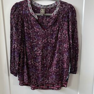 Anthropologie Purple and Pink Floral Blouse with beautiful back